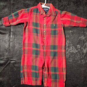 Ralph Lauren Plaid Flannel Long-Sleeve Romper – 3–6 Months